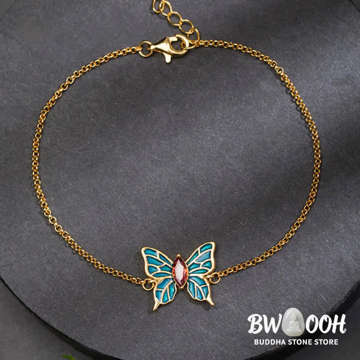 Buddha Stones 925 Sterling Silver Butterfly Zircon Love Chain Bracelet - BWOOOH - Feng Shui Butterfly(Love♥Freedom)