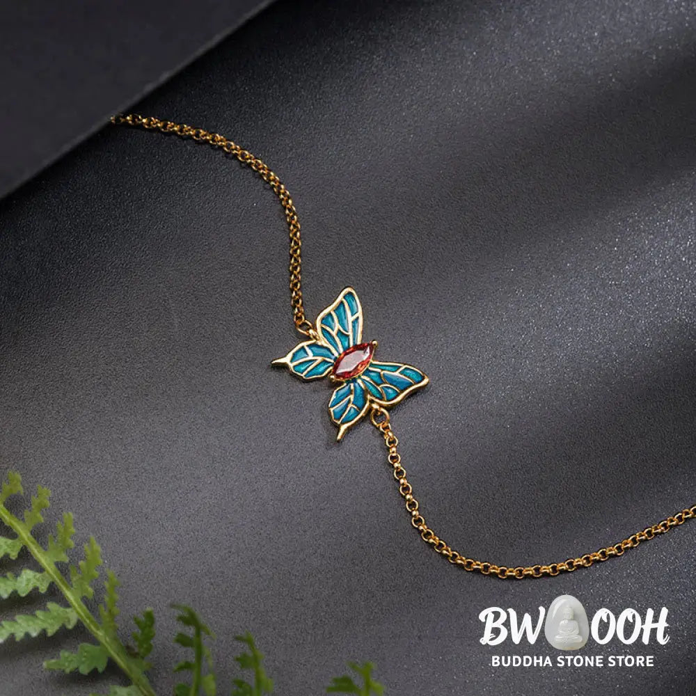 Buddha Stones 925 Sterling Silver Butterfly Zircon Love Chain Bracelet - BWOOOH - Feng Shui Butterfly(Love♥Freedom)