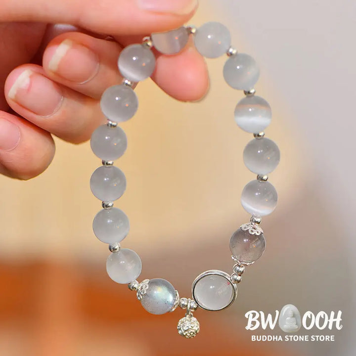 BWOOOH 925 Sterling Silver Cat Eye Moonstone Love Support Bracelet | spiritual healing bracelet