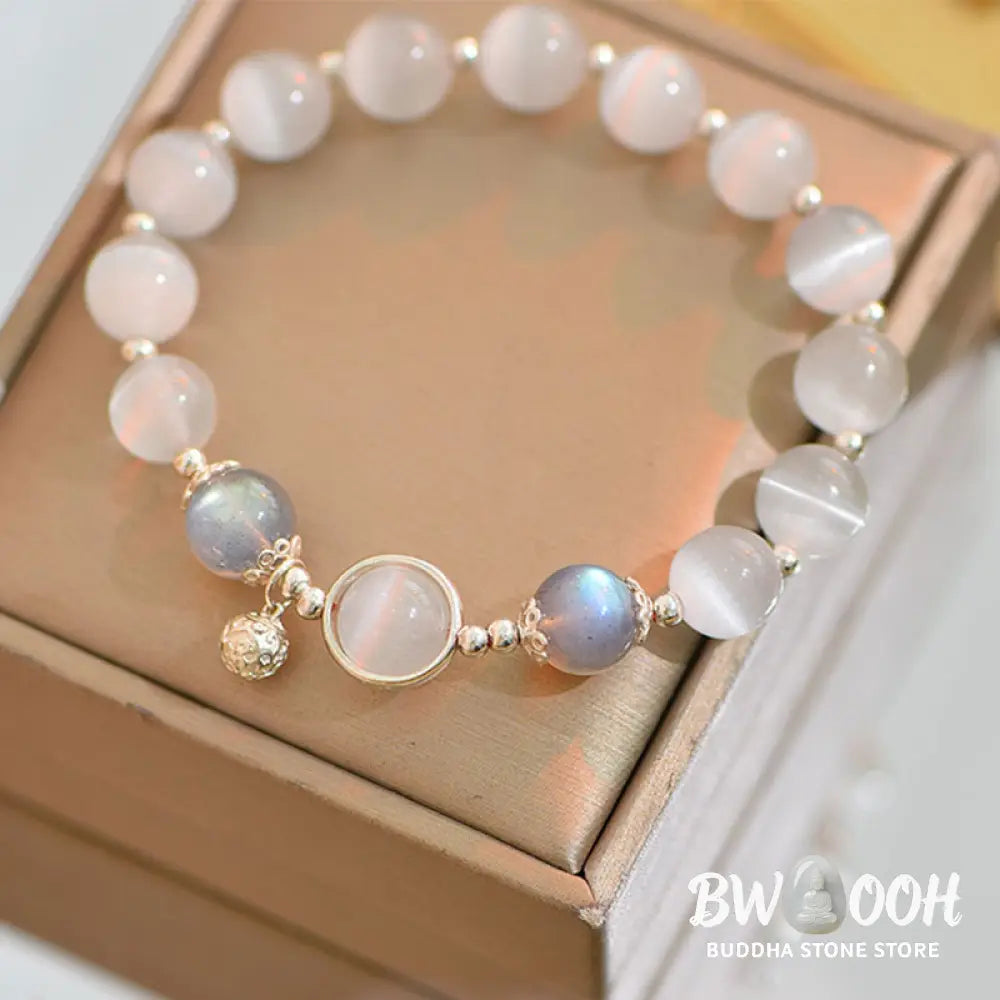 BWOOOH 925 Sterling Silver Cat Eye Moonstone Love Support Bracelet | spiritual healing bracelet