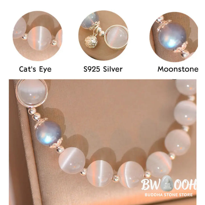 BWOOOH 925 Sterling Silver Cat Eye Moonstone Love Support Bracelet | spiritual healing bracelet