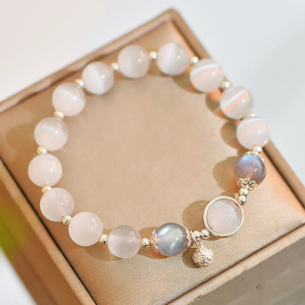 BWOOOH 925 Sterling Silver Cat Eye Moonstone Love Support Bracelet | spiritual healing bracelet