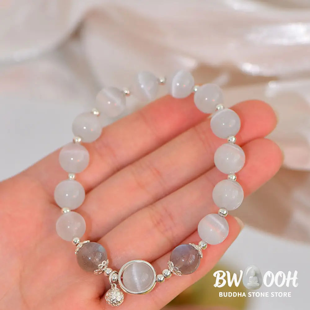 BWOOOH 925 Sterling Silver Cat Eye Moonstone Love Support Bracelet | spiritual healing bracelet