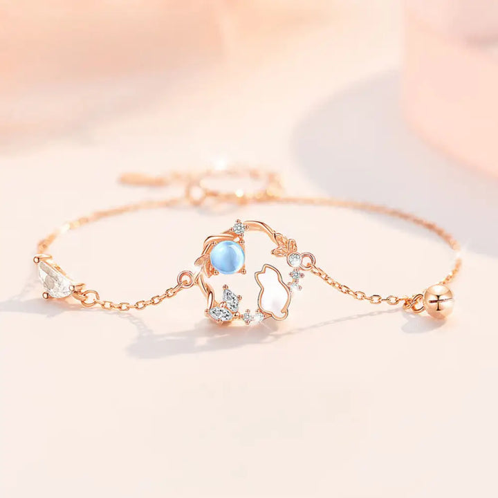 Buddha Stones 925 Sterling Silver Cat Flower Blessing Earrings Bracelet Necklace Pendant - BWOOOH - 925 Sterling Silver
