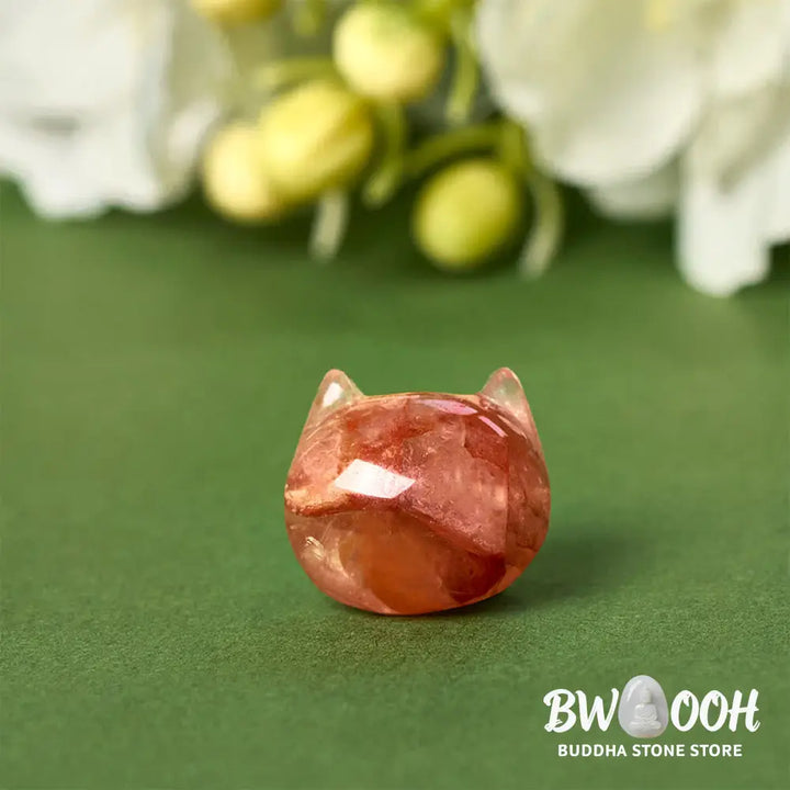 Buddha Stones 925 Sterling Silver Cat Head Natural Red Flower Quartz Protection Necklace Pendant - BWOOOH - Inclusion