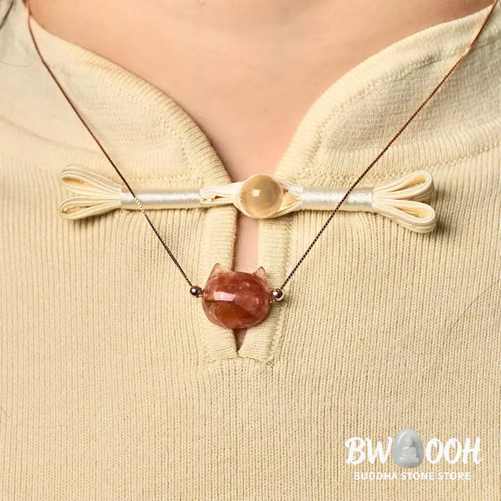 Buddha Stones 925 Sterling Silver Cat Head Natural Red Flower Quartz Protection Necklace Pendant - BWOOOH - Inclusion