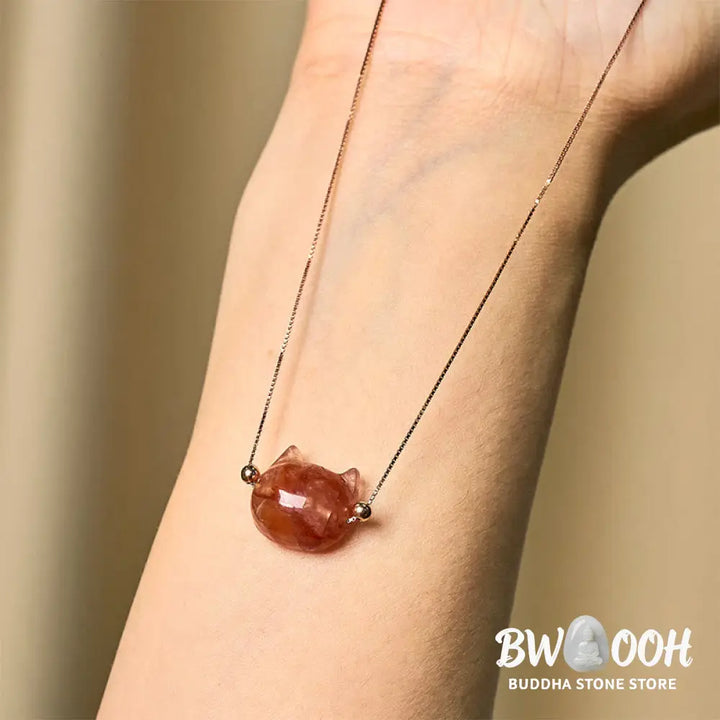 Buddha Stones 925 Sterling Silver Cat Head Natural Red Flower Quartz Protection Necklace Pendant - BWOOOH - Inclusion