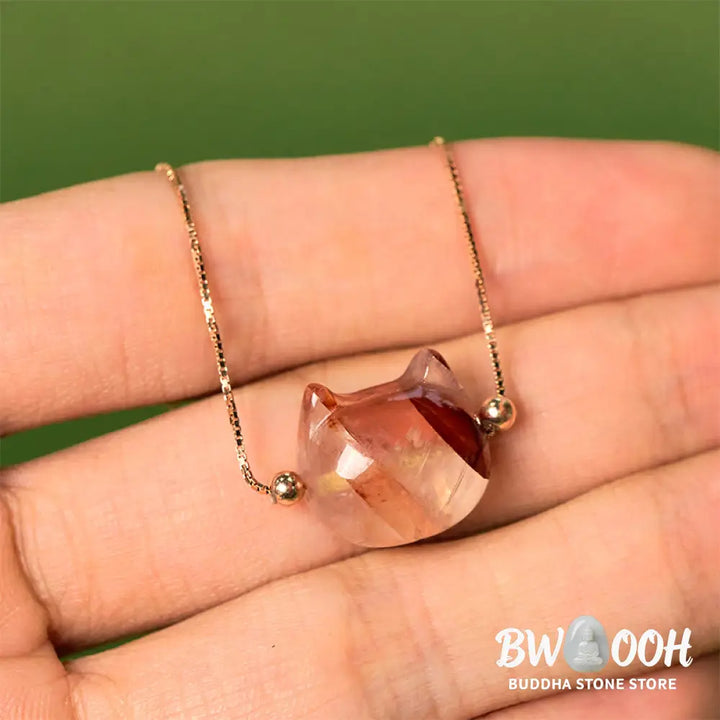 Buddha Stones 925 Sterling Silver Cat Head Natural Red Flower Quartz Protection Necklace Pendant - BWOOOH - Inclusion