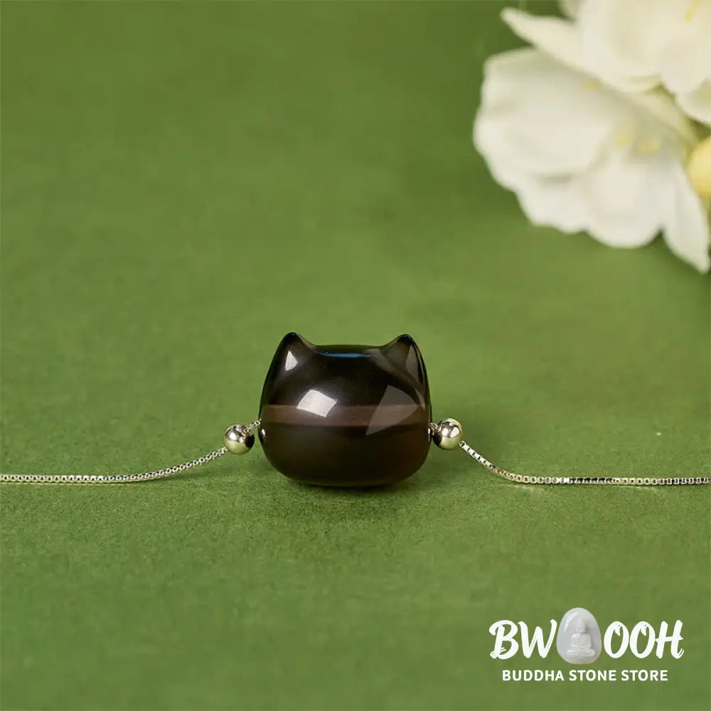 Buddha Stones 925 Sterling Silver Cat Natural Ice Obsidian Positive Bracelet - Bracelet