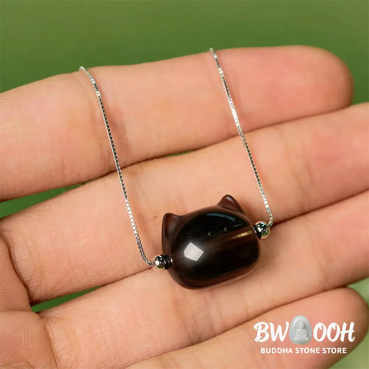 Buddha Stones 925 Sterling Silver Cat Natural Ice Obsidian Positive Bracelet - Bracelet