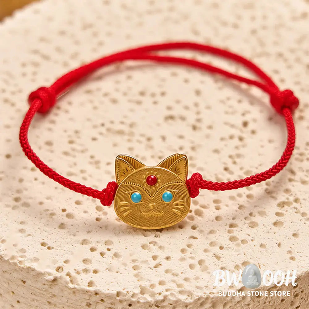 Buddha Stones 925 Sterling Silver Cat Red String Bracelet - 14-18cm - Bracelet