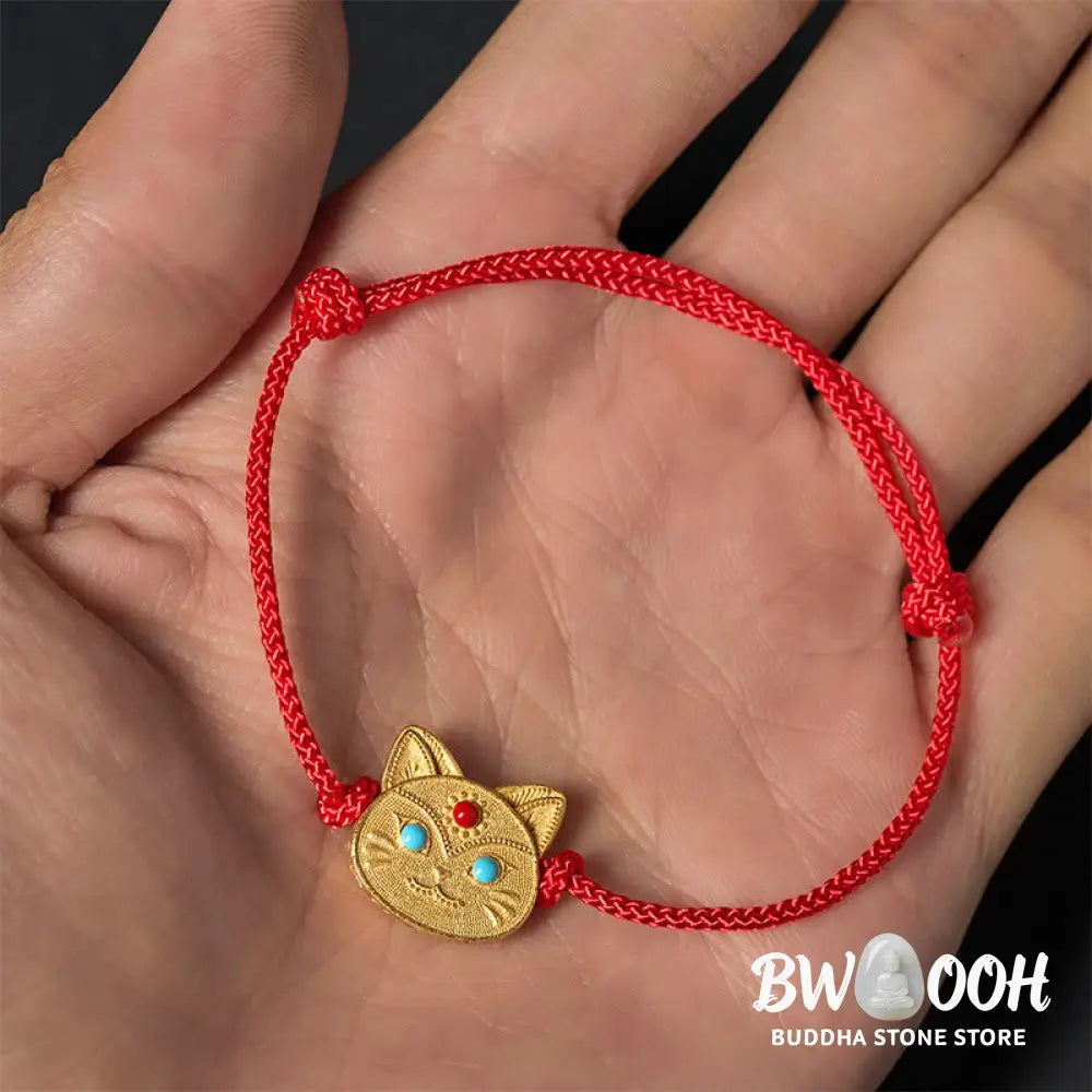 Buddha Stones 925 Sterling Silver Cat Red String Bracelet - 14-18cm - Bracelet