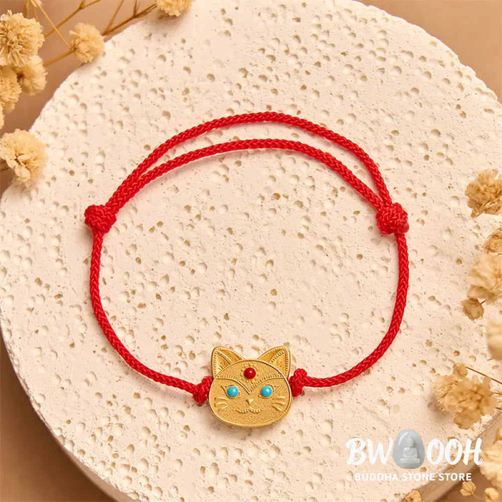 Buddha Stones 925 Sterling Silver Cat Red String Bracelet - 14-18cm - Bracelet