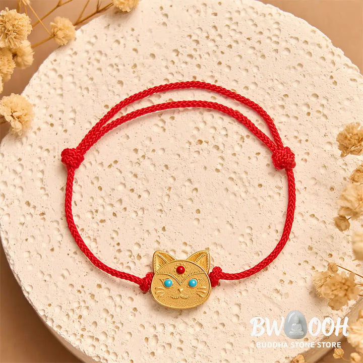 Buddha Stones 925 Sterling Silver Cat Red String Bracelet - 14-18cm - Bracelet