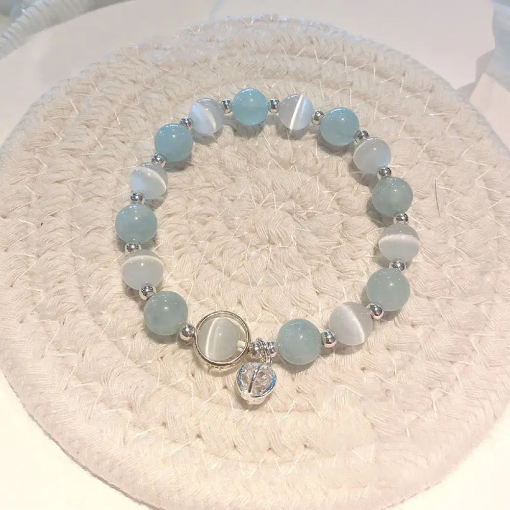 BWOOOH 925 Sterling Silver Cat’s Eye Aquamarine Support Charm Bracelet - Copper Plated Sterling Silver Cat’s