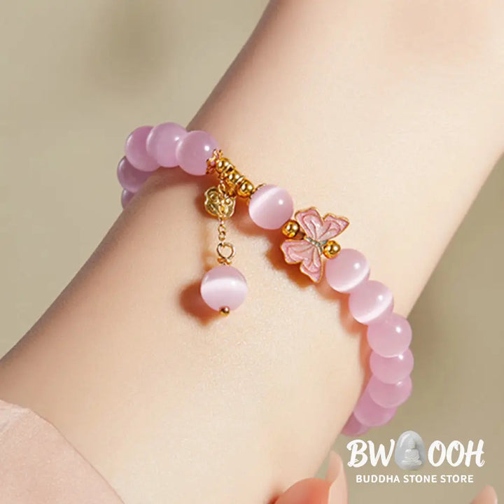Buddha Stones 925 Sterling Silver Cat’s Eye Hetian Jade Butterfly Peace Lock Charm Peace Bracelet - BWOOOH - Cat’s