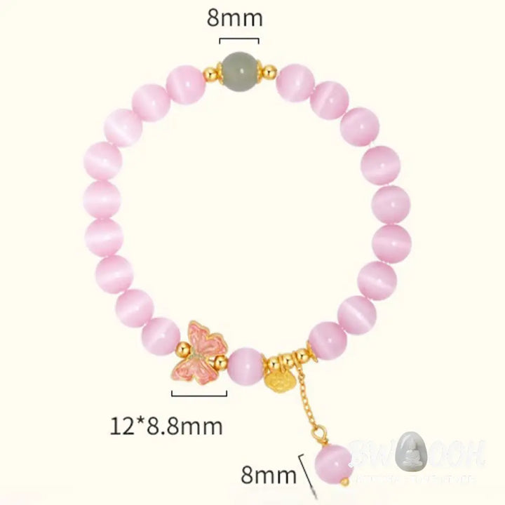Buddha Stones 925 Sterling Silver Cat’s Eye Hetian Jade Butterfly Peace Lock Charm Peace Bracelet - BWOOOH - Cat’s