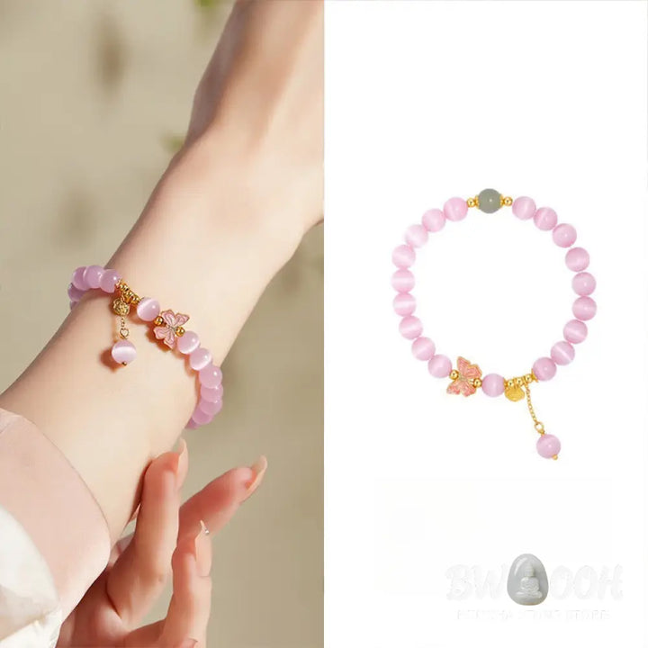 Buddha Stones 925 Sterling Silver Cat’s Eye Hetian Jade Butterfly Peace Lock Charm Peace Bracelet - BWOOOH - Cat’s