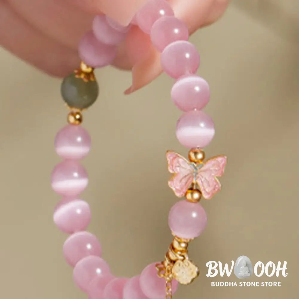 Buddha Stones 925 Sterling Silver Cat’s Eye Hetian Jade Butterfly Peace Lock Charm Peace Bracelet - BWOOOH - Cat’s