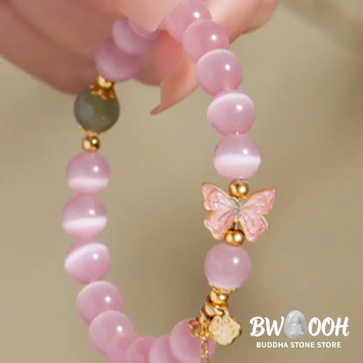 Buddha Stones 925 Sterling Silver Cat’s Eye Hetian Jade Butterfly Peace Lock Charm Peace Bracelet - BWOOOH - Cat’s