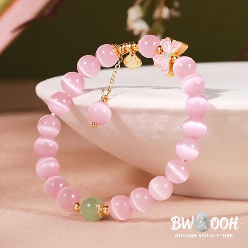 Buddha Stones 925 Sterling Silver Cat’s Eye Hetian Jade Butterfly Peace Lock Charm Peace Bracelet - BWOOOH - Cat’s