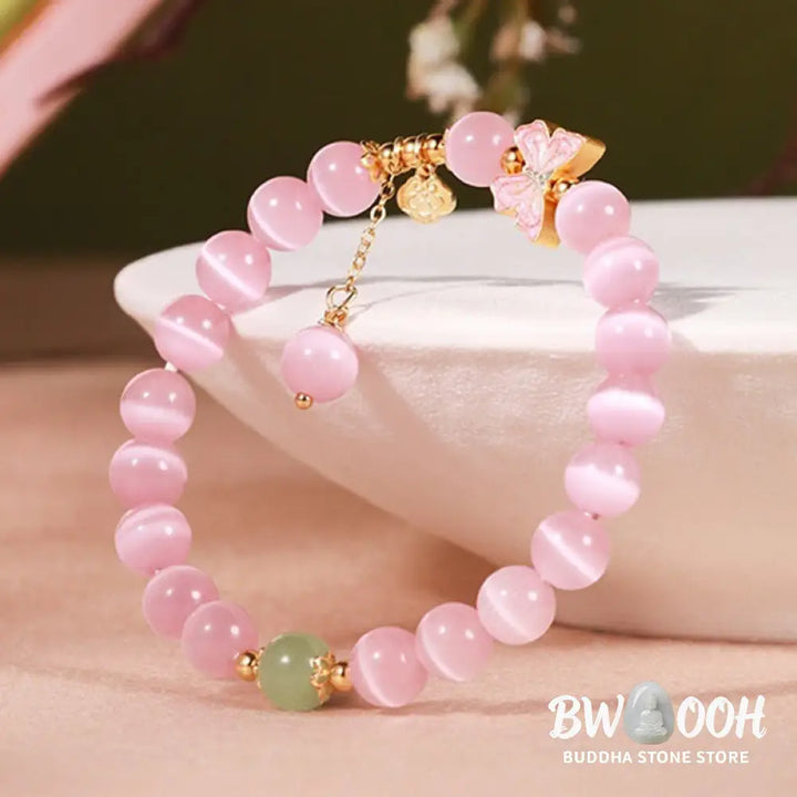 Buddha Stones 925 Sterling Silver Cat’s Eye Hetian Jade Butterfly Peace Lock Charm Peace Bracelet - BWOOOH - Cat’s