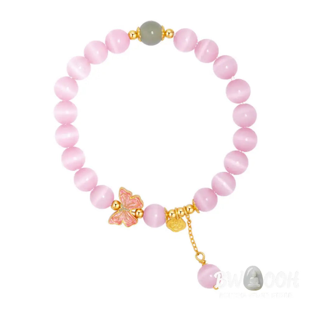 Buddha Stones 925 Sterling Silver Cat’s Eye Hetian Jade Butterfly Peace Lock Charm Peace Bracelet - BWOOOH - Cat’s