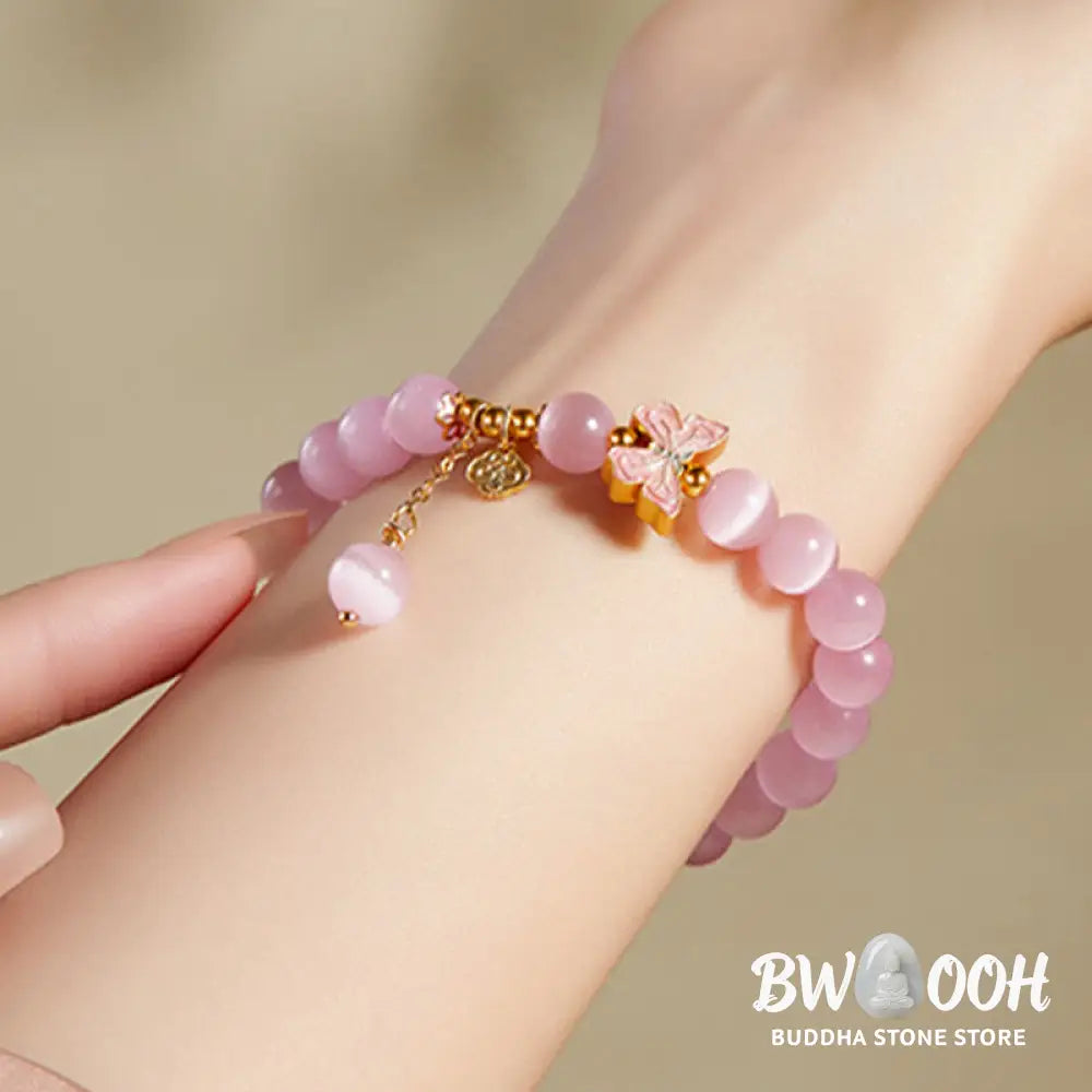 Buddha Stones 925 Sterling Silver Cat’s Eye Hetian Jade Butterfly Peace Lock Charm Peace Bracelet - BWOOOH - Cat’s