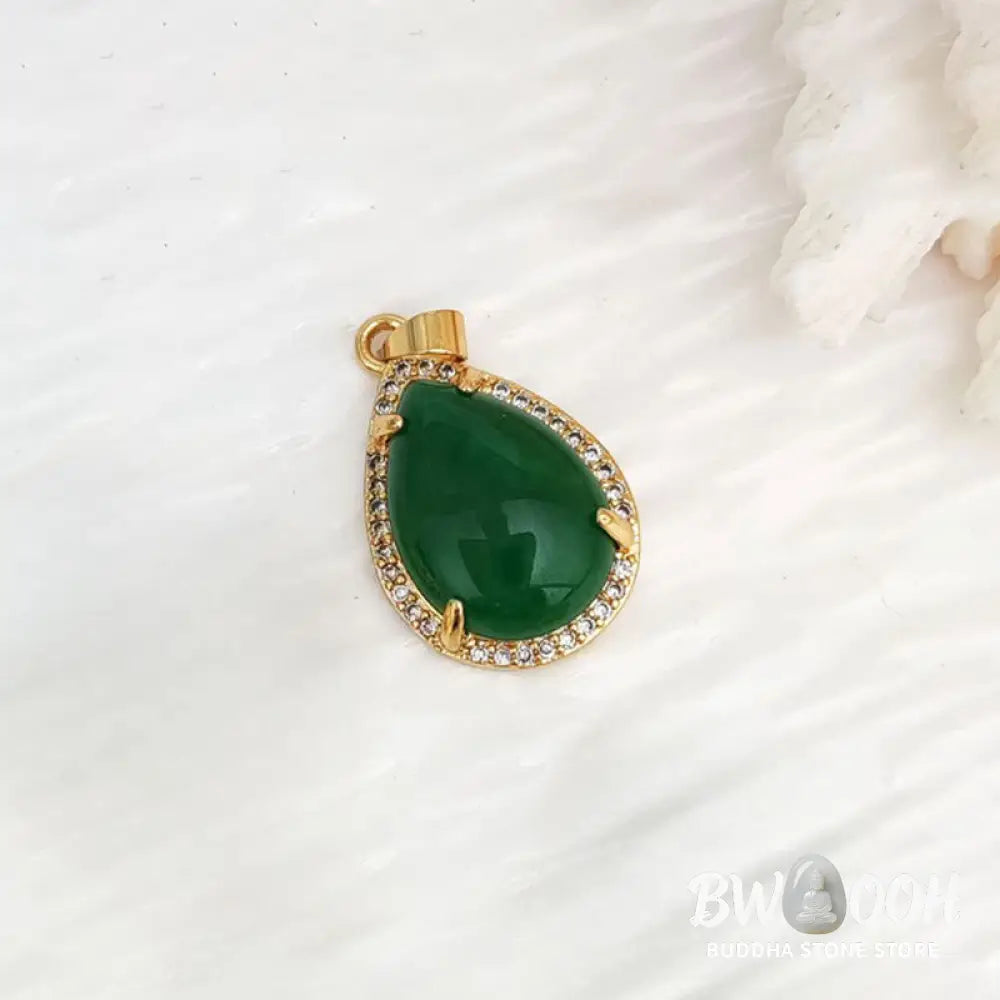 Buddha Stones 925 Sterling Silver Chain Retro Green Agate Copper Teardrop Luck Wealth Necklace Pendant - BWOOOH - Green