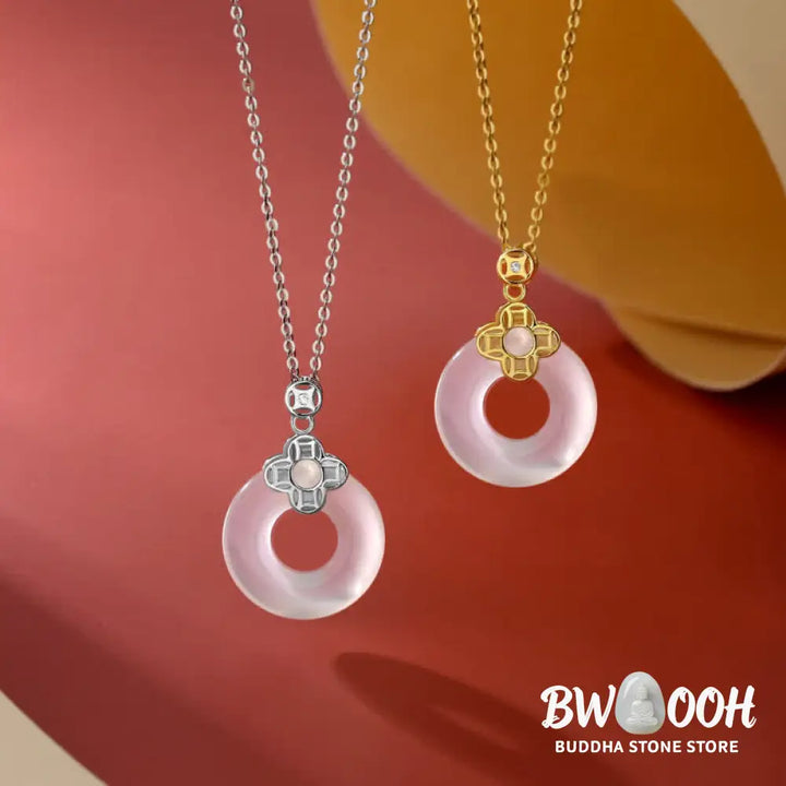 Buddha Stones 925 Sterling Silver Chalcedony Coin Peace Buckle Positive Necklace Pendant - BWOOOH - Necklaces &amp; Pendants