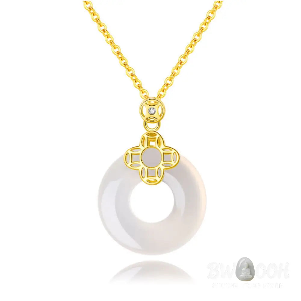 Buddha Stones 925 Sterling Silver Chalcedony Coin Peace Buckle Positive Necklace Pendant - BWOOOH - Necklaces &amp; Pendants