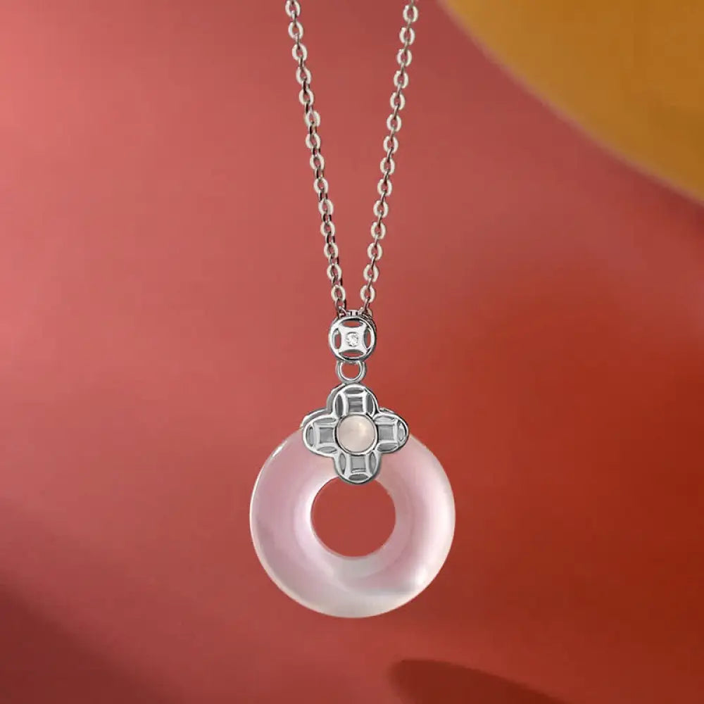Buddha Stones 925 Sterling Silver Chalcedony Coin Peace Buckle Positive Necklace Pendant - BWOOOH - Silver - Necklaces