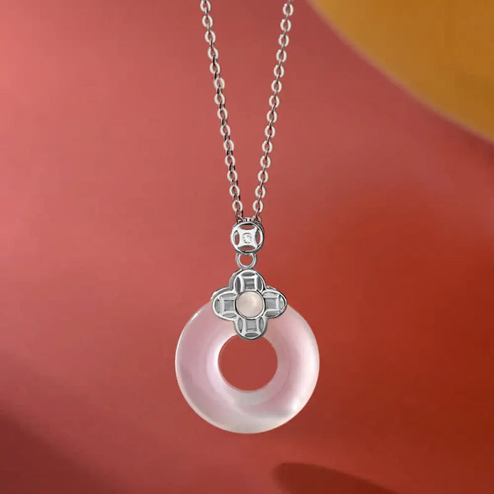 Buddha Stones 925 Sterling Silver Chalcedony Coin Peace Buckle Positive Necklace Pendant - BWOOOH - Silver - Necklaces