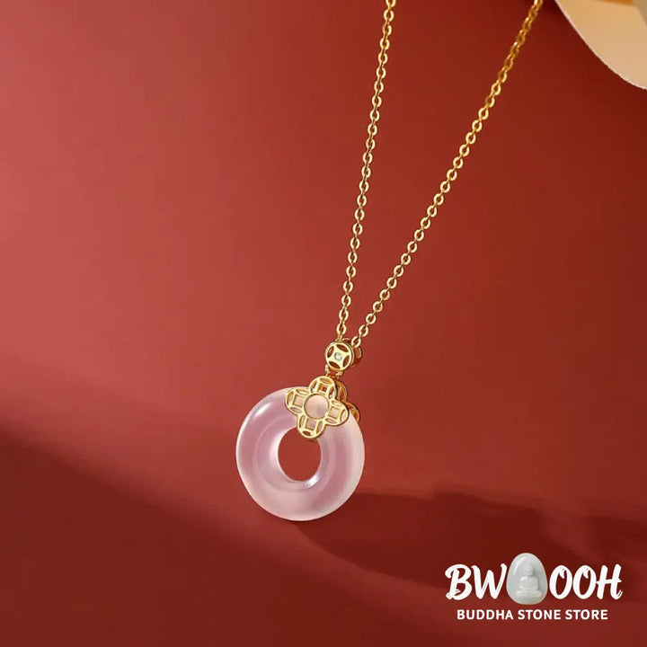 Buddha Stones 925 Sterling Silver Chalcedony Coin Peace Buckle Positive Necklace Pendant - BWOOOH - Necklaces &amp; Pendants