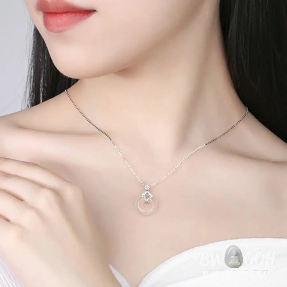 Buddha Stones 925 Sterling Silver Chalcedony Coin Peace Buckle Positive Necklace Pendant - BWOOOH - Necklaces &amp; Pendants