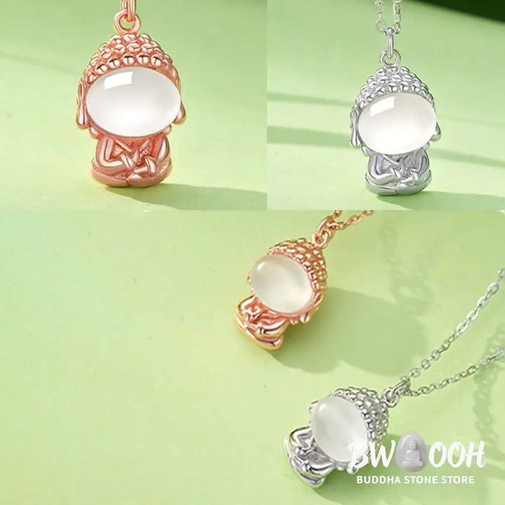 Buddha Stones 925 Sterling Silver Chalcedony Formless Buddha Positive Necklace Pendant - BWOOOH - Necklaces &amp; Pendants