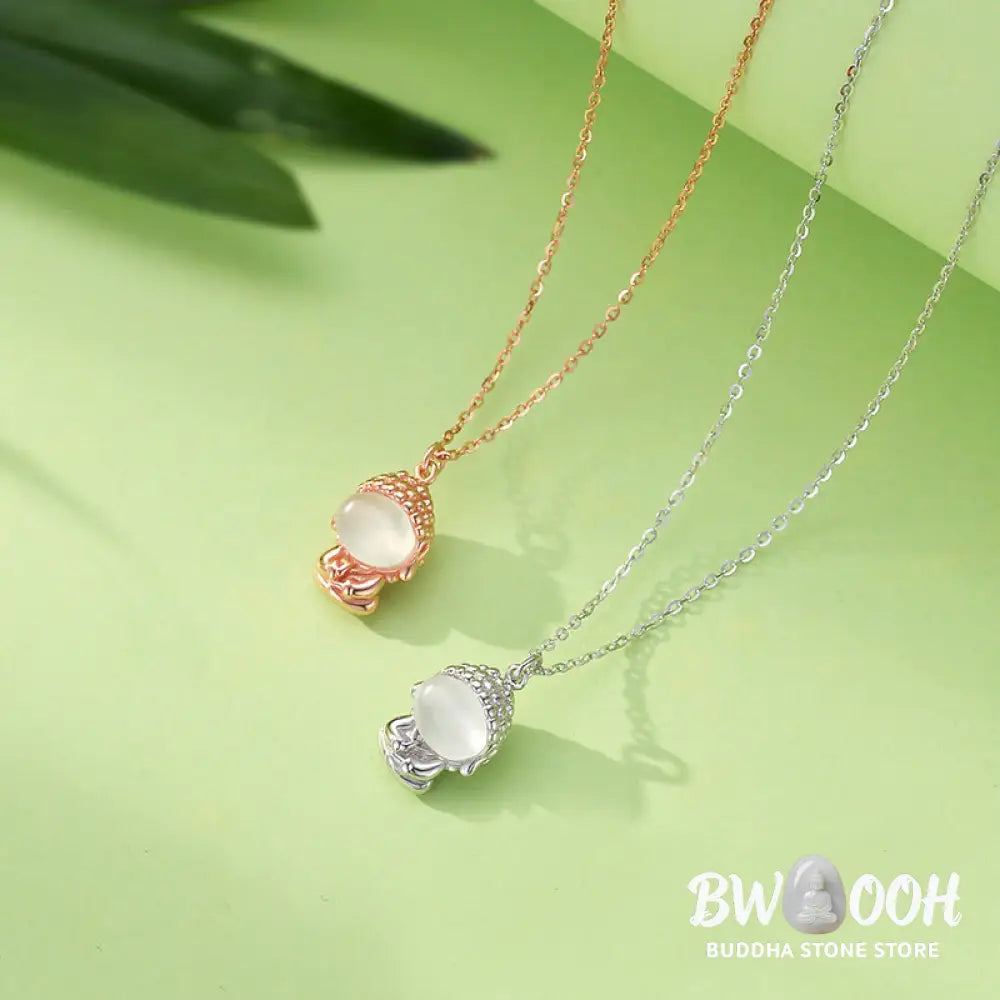 Buddha Stones 925 Sterling Silver Chalcedony Formless Buddha Positive Necklace Pendant - BWOOOH - Necklaces & Pendants