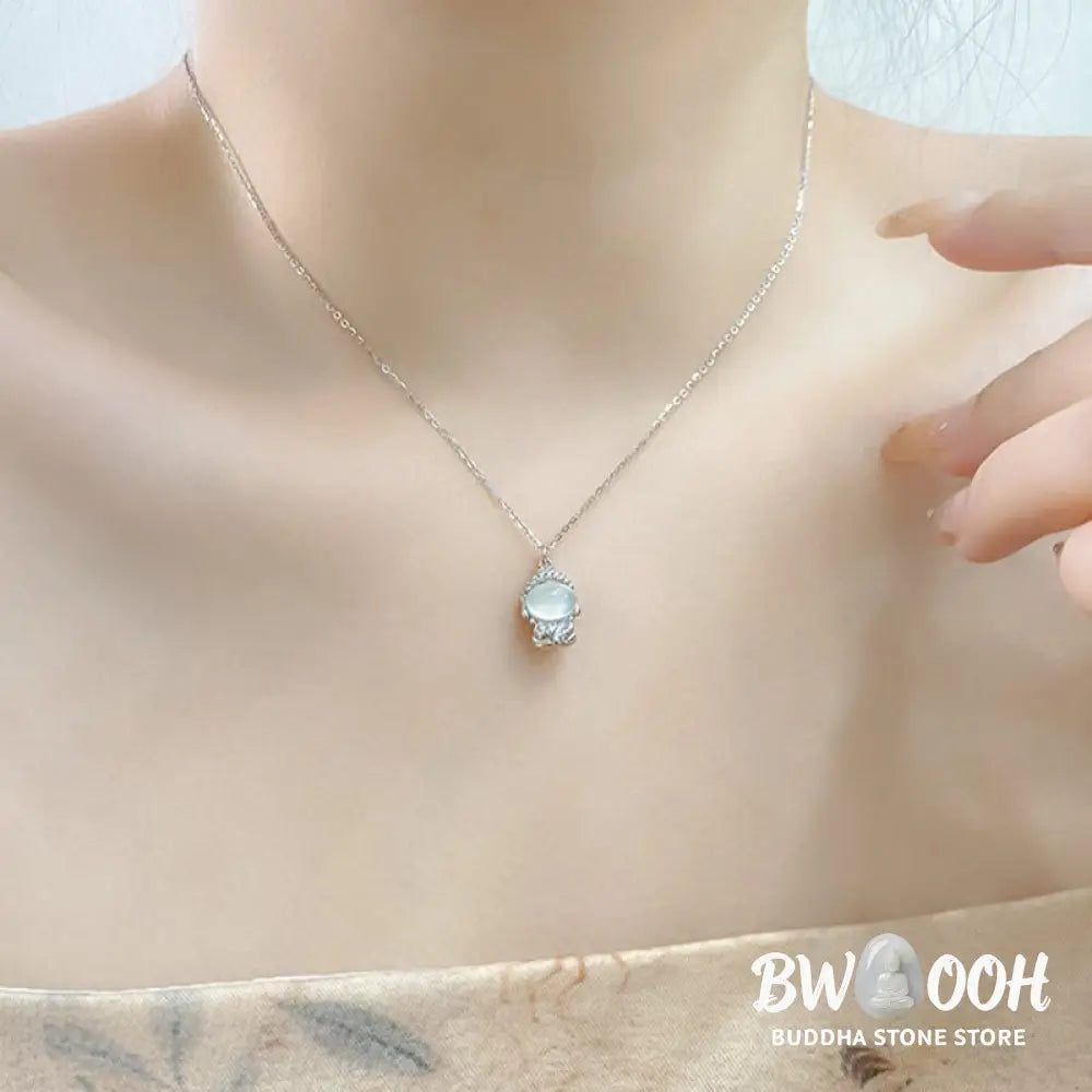 Buddha Stones 925 Sterling Silver Chalcedony Formless Buddha Positive Necklace Pendant - BWOOOH - Necklaces &amp; Pendants