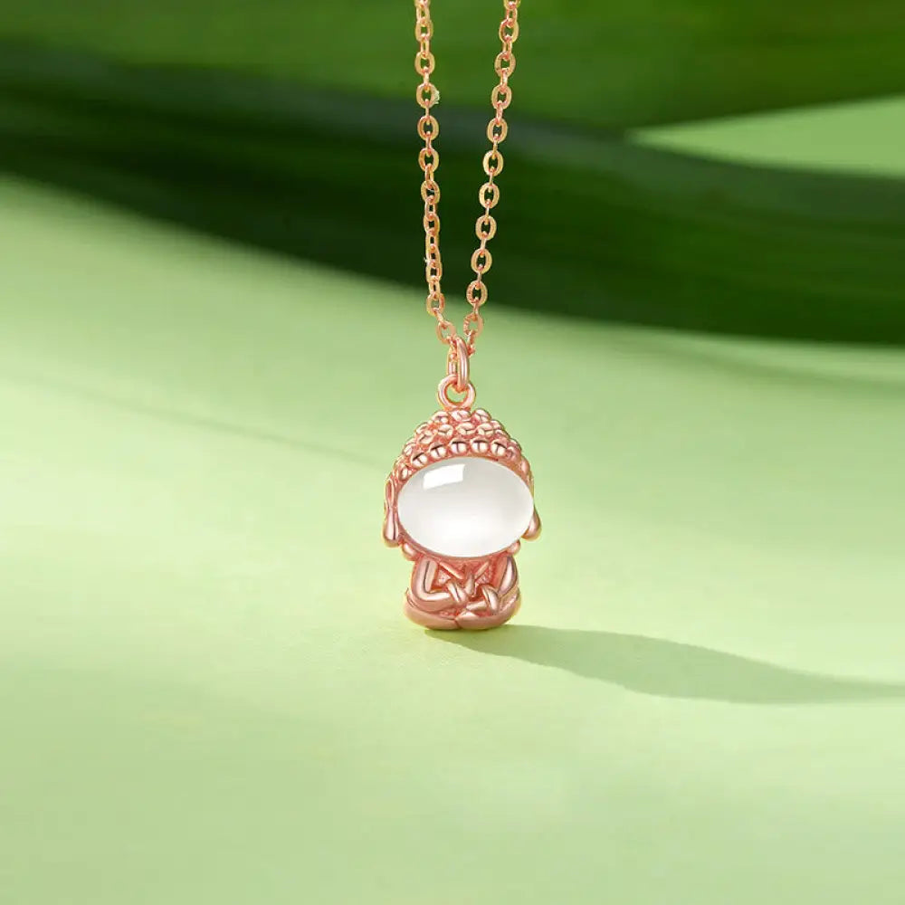 Buddha Stones 925 Sterling Silver Chalcedony Formless Buddha Positive Necklace Pendant - BWOOOH - Rose Gold - Necklaces