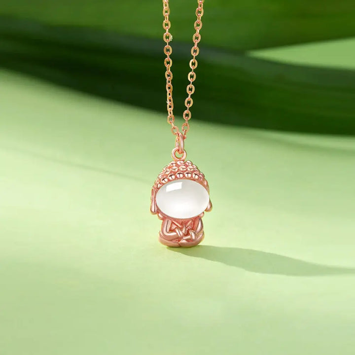 Buddha Stones 925 Sterling Silver Chalcedony Formless Buddha Positive Necklace Pendant - BWOOOH - Rose Gold - Necklaces