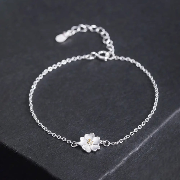 BWOOOH 925 Sterling Silver Cherry Blossom Blessing Chain Bracelet | spiritual healing bracelet
