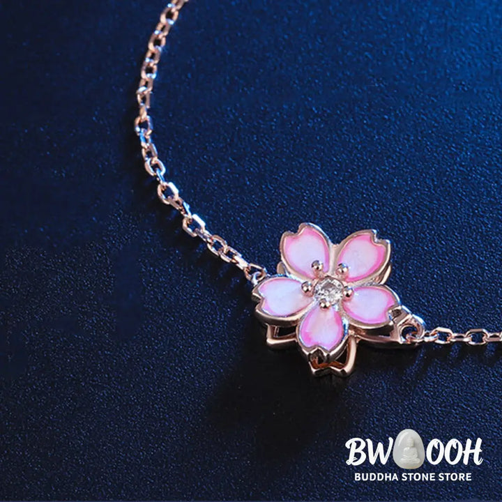 Buddha Stones 925 Sterling Silver Cherry Blossom Blessing Chain Bracelet Rotatable Ring - BWOOOH - Bracelet