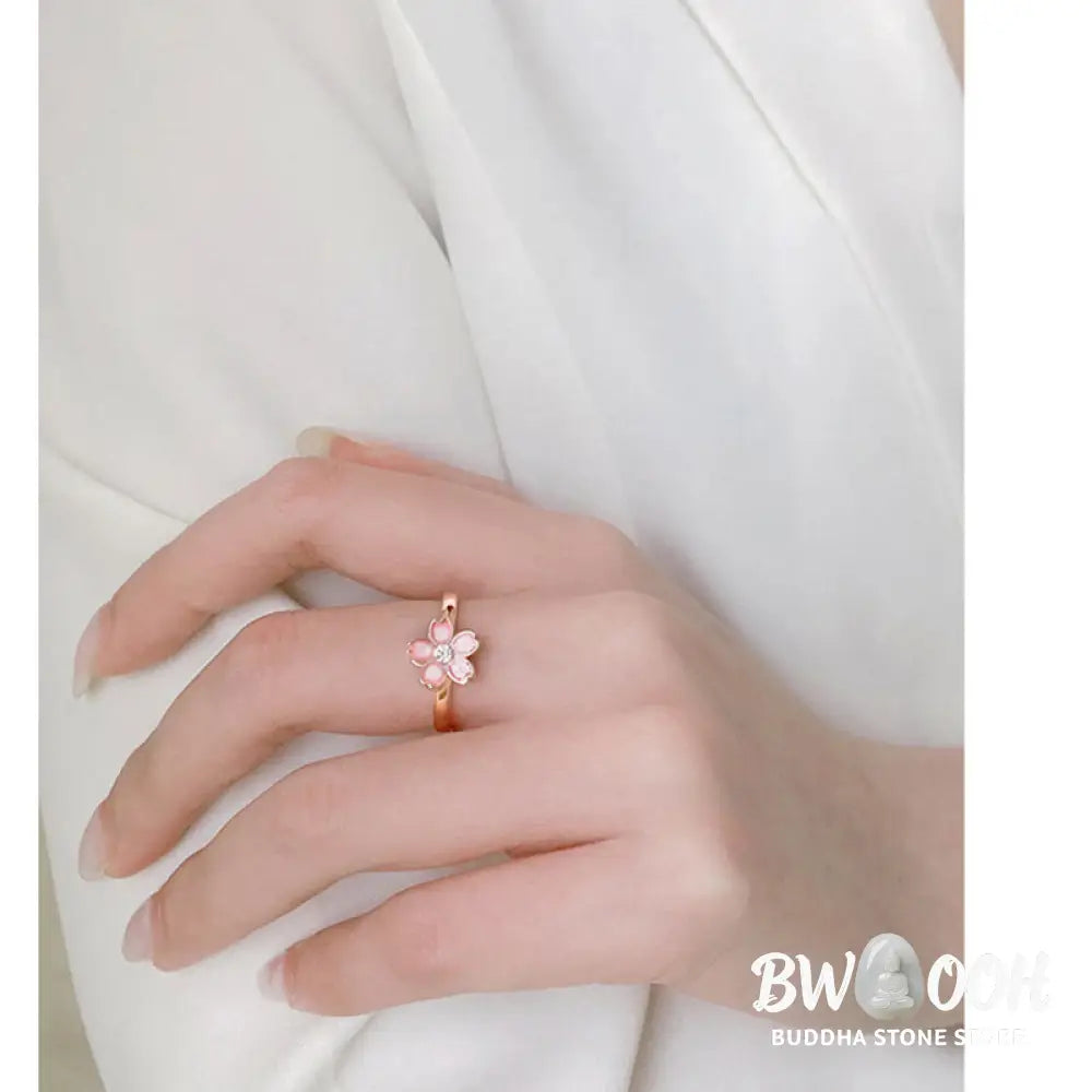 Buddha Stones 925 Sterling Silver Cherry Blossom Blessing Chain Bracelet Rotatable Ring - BWOOOH - Bracelet