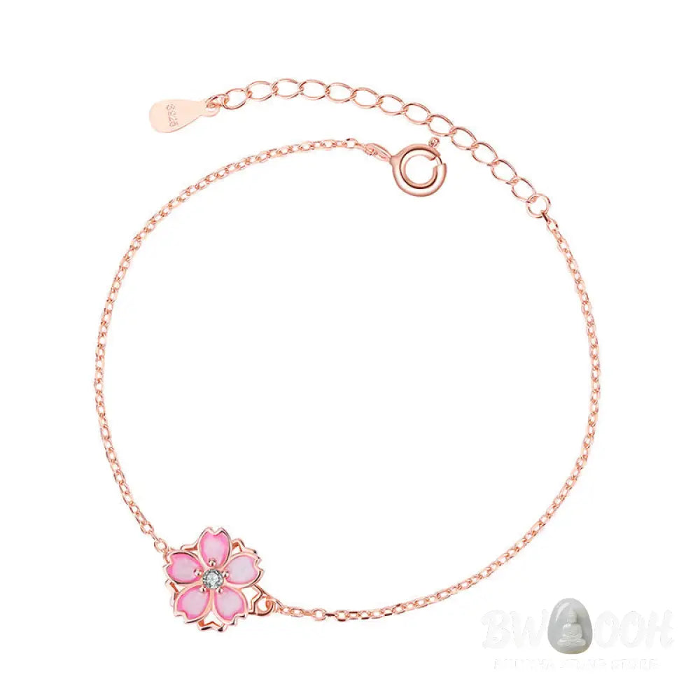 Buddha Stones 925 Sterling Silver Cherry Blossom Blessing Chain Bracelet Rotatable Ring - BWOOOH - Bracelet