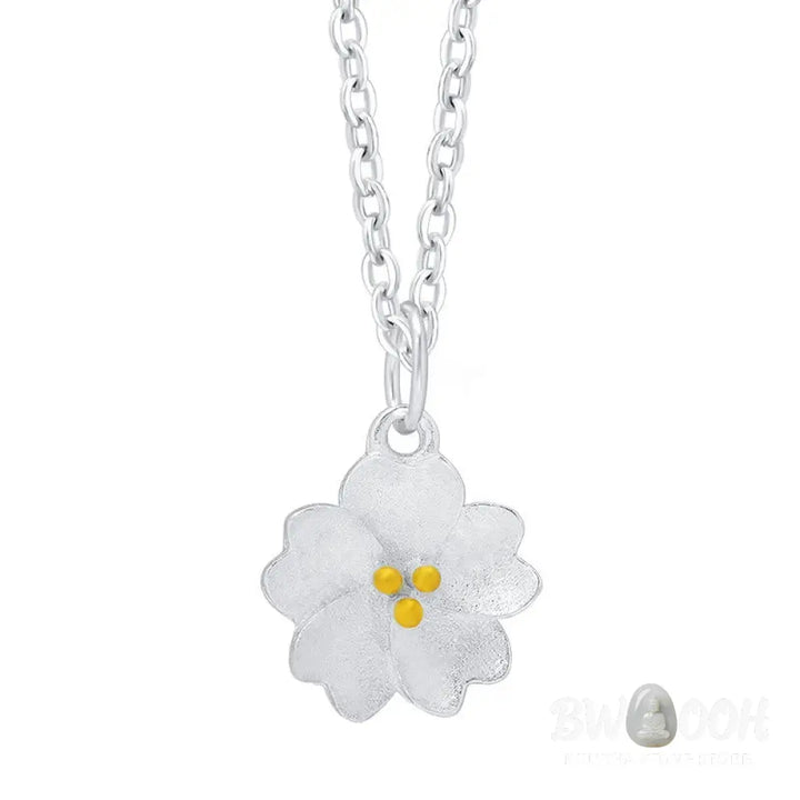 Buddha Stones 925 Sterling Silver Cherry Blossom Flower Blessing Necklace Pendant - BWOOOH - Cherry Blossom - Necklaces