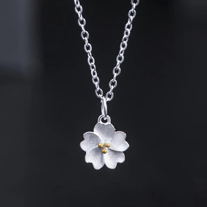 BWOOOH 925 sterling silver cherry blossom flower blessing necklace pendant