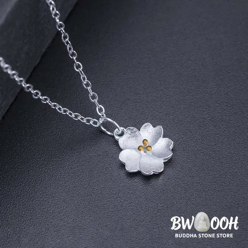 Buddha Stones 925 Sterling Silver Cherry Blossom Flower Blessing Necklace Pendant - BWOOOH - Cherry Blossom - Necklaces