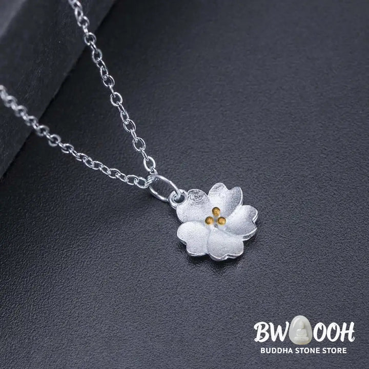 Buddha Stones 925 Sterling Silver Cherry Blossom Flower Blessing Necklace Pendant - BWOOOH - Cherry Blossom - Necklaces