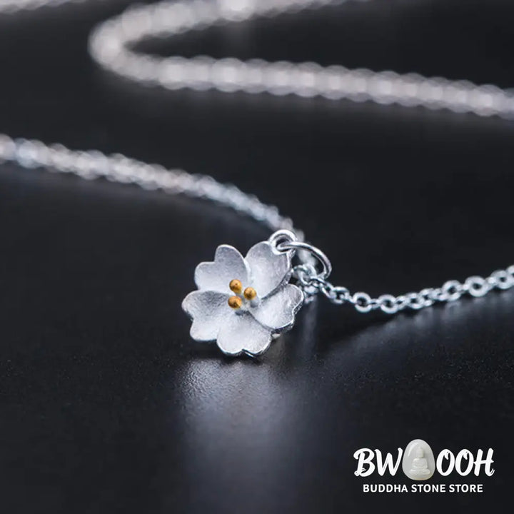 Buddha Stones 925 Sterling Silver Cherry Blossom Flower Blessing Necklace Pendant - BWOOOH - Cherry Blossom - Necklaces
