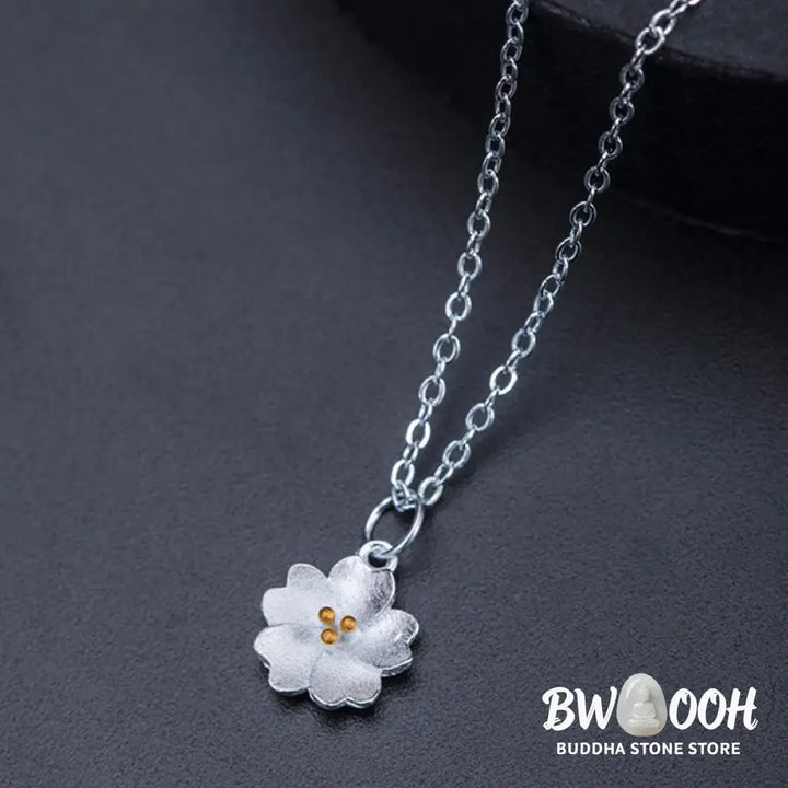 Buddha Stones 925 Sterling Silver Cherry Blossom Flower Blessing Necklace Pendant - BWOOOH - Cherry Blossom - Necklaces